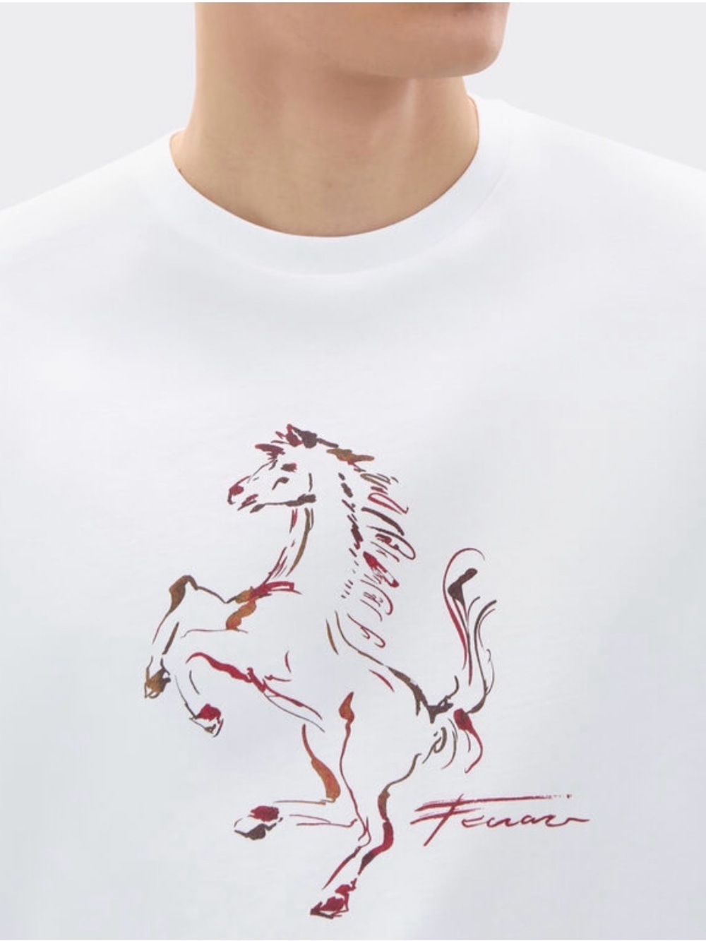 Ferrari White Short Sleeve Crewneck Tee with Multitone Prancing Horse